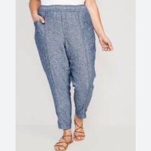 Old Navy Linen Rayon Blend Pull On Elastic Waist Denim Look Pants Pockets Blue💙